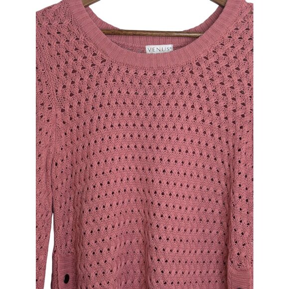 Venus Pink Open- Knit Tunic Style Sweater W/Side Snap Buttons Womens Soft Size S - Picture 2 of 9
